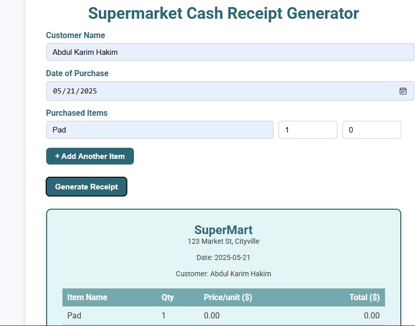 supermarket receipt generator